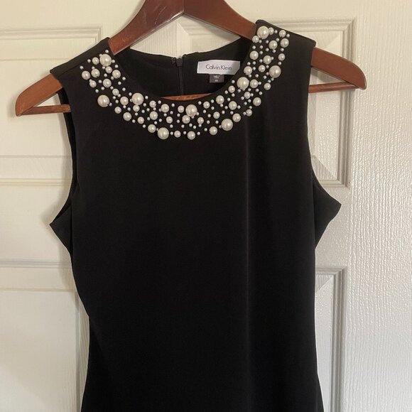 Calvin Klein Pearl Embellished Black Sleeveless Top - Picture 1 of 12